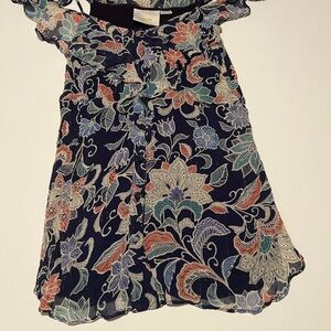 Anthropologie Maeve Blouse Womens 4 Navy Blue Floral Cold Shoulder Lined (E3)